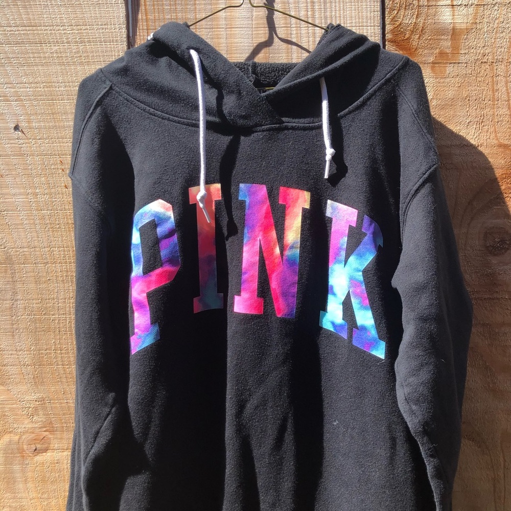 black hoodie with colorful logo